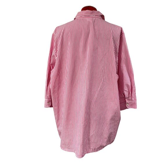 Pink & white striped casual top blouse shirt floral roses embroidery Blair XL - Picture 7 of 9